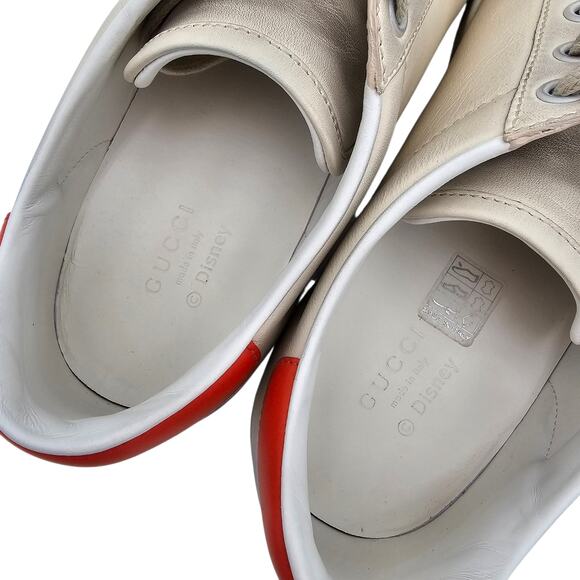 Gucci Ace Sneaker Disney Mickey Mouse Beige Orange Low Top Size 38.5 US 8.5 - Picture 9 of 11